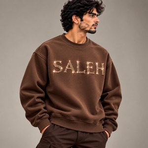 Custom Oversized Cotton/Polyester Woolen Fabric Lightweight Pullover <b>Sweatshirt</b> for <b>Men</b> Solid Color Casual Classic <b>Crewneck</b> - Product Image 2