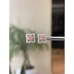Pendientes de Diamante Rosa Redondo de 1.10 Ct Cultivado en Laboratorio con Halo Floral, Oro de 14K, Joyería Fina Elegante para Mujer, Hechos a Medida, de Lujo - Product Image 5
