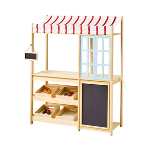 Juguete de Madera para Niños, Puesto de Mercado de Juego de Imitación, Ecológico, con Toldo, Pizarra y Estantes de Almacenamiento, Vietnam - Product Image 1