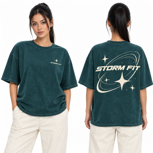 เสื้อยืดโอเวอร์ไซส์สีเขียวสำหรับผู้หญิง คอกลม แขนสั้น ทรงหลวม ผ้าฝ้ายเจอร์ซีย์ 100% ซักย้อมแบบแอซิด  รักษ์โลก ระบายอากาศได้ดี - Product Image 1