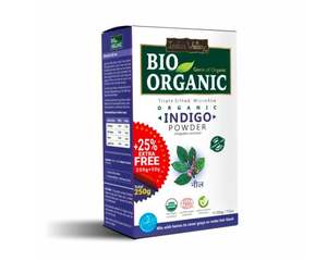 Polvo de índigo orgánico e herbal 100% natural de Indus Valley Bio Organic, para teñir el cabello de forma natural, detiene la canilación precoz. - Product Image 1