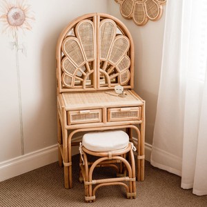 High quality kid rattan vanity small size <b>dressing</b> table with chair and mirror baby make up desk - Product Image 5