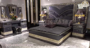 Mobilier de chambre à coucher moderne Royal Maharaja finition dorée ensemble de canapés 7 places sculptés à la main - Product Image 2