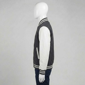 Wholesale Men's Dark Gray <b>White</b> Varsity <b>Jacket</b> Wool Polyester Turn-down Collar Button Closure Regular Fit Autumn Wear - Product Image 3