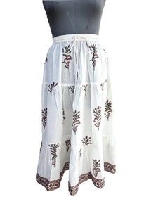 Indian Hand Block Printed Cotton Skirt Breathable Boho Ibiza Floral Pattern Casual Wear Skirt with Elastic Waistline - Product Image 5