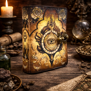 Carnet en cuir fait main Troisième Œil - Carnet de voyage marron vintage imprimé UV avec fermoir métallique et papier à bords festonnés pour croquis - Product Image 3