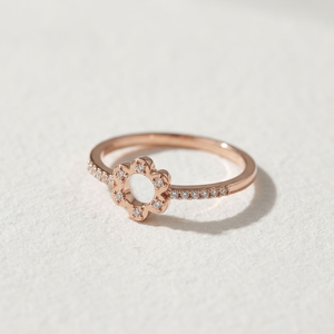 Anillo de Diamantes con Diseño Floral en Oro Rosa para Mujer, Diamante Cultivado en Laboratorio, Banda con Acentos Florales, Regalo de Boda, Joyería - Product Image 1