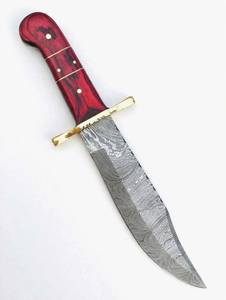 High contrast acid etched patterned damascus steel Wood Handle prep <b>tool</b> with clip-point <b>profile</b> and flat spine - Product Image 6