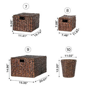 Lot de 10 paniers de rangement en jacinthe et fer Organisateurs décoratifs tissés à la main - Product Image 5