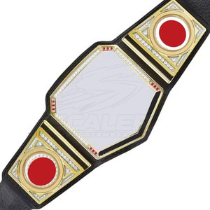 Ceinture de lutte en cuir avec grand motif central, détails latéraux décoratifs, taille haute, respirante, sangle réglable pour le sport - Product Image 4