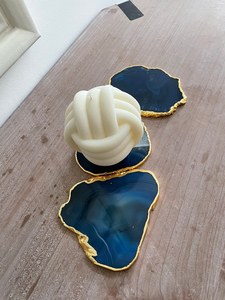 Irregular Shape Blue <b>Agate</b> Stone <b>Coaster</b> Gold Edged Handmade Mats For Table Decor Glam Style - Product Image 4
