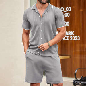 Ensemble décontracté tricoté pour homme 2025 – Cardigan boutonné et short décontracté (lot de deux pièces) - Product Image 3