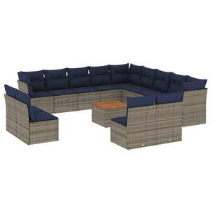 Ensemble de canapé de patio en rotin gris de 14 pièces avec coussins Mobilier d'extérieur durable - Product Image 2