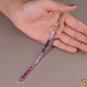 Rainbow Tennis <b>Bracelet</b>, Lab Grown <b>Gemstone</b> <b>Bracelet</b>, Emerald Cut Rainbow <b>Bracelet</b>, Colorful <b>Gemstone</b> <b>Bracelet</b>, Anniversary Gift - Product Image 4