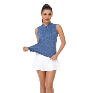 <b>Women</b> Sleeveless <b>Polo</b> Shirt Solid Blue Knitted Quick Dry Casual Golf Wear - Product Image 6