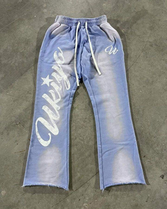 Custom Lightweight Casual Flared <b>Joggers</b> Applique Graphic Embroidered Patches <b>Stacked</b> Flare Baggy Sweatpants Acid Wash Men's - Product Image 6