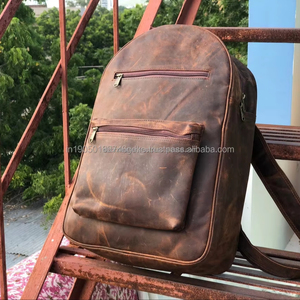 New Arrival Factory Made Vintage Full Grain Genuine Crazy Horse Leather Geometric Unisex Laptop Travel <b>Backpack</b> 20-39L Capacity - Product Image 4