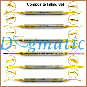Juego de 6 Instrumentos Dentales de Alta Calidad Dogmatic International para Rellenos de Composite, con Revestimiento Dorado, Espátula y Aplicador de Acero Inoxidable - Product Image 5