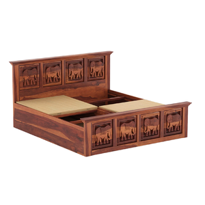 Warm honey <b>oak</b> finish masterfully crafted with deeply carved floral motifs and an opulent arched crown, available at wholesales. - Product Image 2