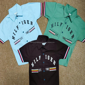 Camisa a rayas con botones para niño, camisa a cuadros de colores para niños pequeños, camisas con cuello alto enrollable para niños, camisa de manga corta para niños en stock - Product Image 4