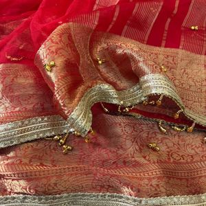AARIKA TEXTILE Karwa Chauth Special Pure Tissue Ghungroo <b>Saree</b> Jacquard Weaving Tassel Latkan Designer Border Festive Party Wear - Product Image 3