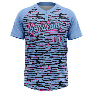 เสื้อเบสบอลพิมพ์ลายแบบรีดร้อนสั่งทำพิเศษ สำหรับผู้ใหญ่ แขนสั้น โพลีเอสเตอร์ 100% สีฟ้าอ่อน ชมพู ดำ ลายพิมพ์กันความชื้น - Product Image 2