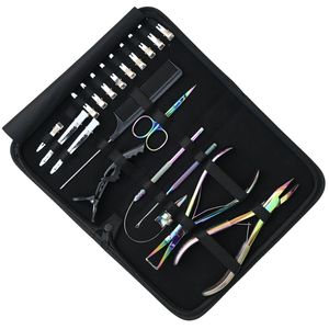 Hair Extension Salon Tools <b>Set</b> for Use with Beads <b>Crimping</b> Tool Removal Pulling Loop Tool Tail Comb & Scissor Accessories Kit - Product Image 1