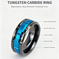 Bague en carbure de tungstène noir et bleu avec motif géométrique entrelacé, alliance de 8 mm pour homme, bijoux industriels en gros