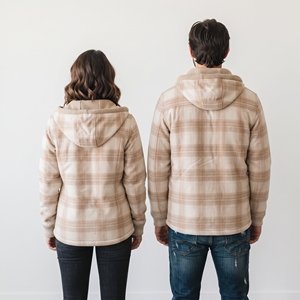 <b>Women</b> Button Up Checked <b>Jacket</b> Loose Fit 100% Cotton Long Sleeve Zipper <b>Flannel</b> <b>Jacket</b> Unisex Chest Pocket Hooded Plaied <b>Jacket</b> - Product Image 3