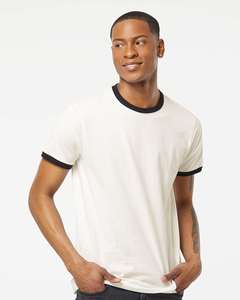 T-shirt blanc à manches courtes pour homme, col rond, coupe classique, bordure contrastée, jersey de coton, style décontracté - Product Image 2