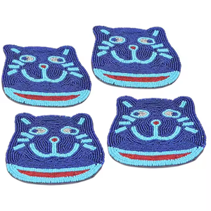 Eco-Friendly Luxury Table Accessory Fabric <b>Beaded</b> <b>Art</b> Coffee Mug Coasters with Non-Slip Base for Home Decor - Product Image 6