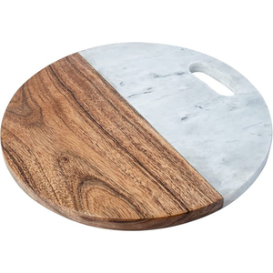 Planche à découper design en bois et marbre pour cuisine, plateau de service rustique et moderne avec poignée, durable et facile à nettoyer - Product Image 4