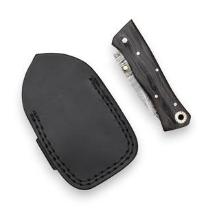 Cuchillo Plegable de Acero de Damasco con Punta Caída, Mango de Madera Wenge, Funda para Transporte Vertical, Cuchillo de Bolsillo EDC para Caza y Camping, Compatible con ODM - Product Image 6