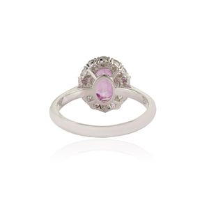 Bague de fiançailles luxueuse en saphir rose fin et halo de diamants, faite à la main en or blanc 18 carats, bijoux personnalisés, best-seller - Product Image 6