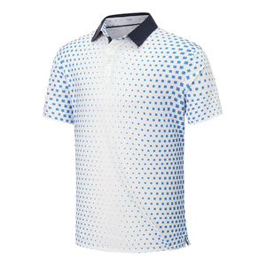 Polo de Hombre con Estampado Geométrico Blanco y Azul, Manga Corta, Tejido de Poliéster, Informal, Transpirable, Ropa de Golf - Product Image 1