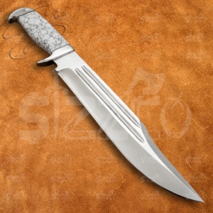 Couteau Bowie D2 en acier, fabriqué à la main, avec manche en pierre précieuse, pour la chasse, la survie, tactique, lame fixe, avec étui en cuir. - Product Image 2