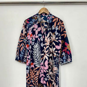 ชุดคุर्ติผ้าฝ้ายลายดอกโบโฮสำหรับผู้หญิง: ชุดลำลองสีน้ำเงินกรมท่าแบบกิโมโน - Product Image 1