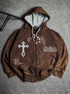 <b>Gothic</b> Embroidered Zip-Up <b>Hoodie</b> Men's Oversized Cotton Knitted Hooded Sweatshirt Autumn Wear Front Logo Design - Product Image 1