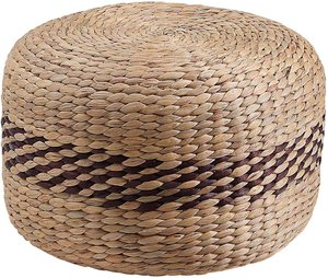 Pouf repose-pieds tressé artisanal en jacinthe d'eau avec coussin, pour salon, chambre, décoration d'intérieur bohème, vente en gros XL - Product Image 2