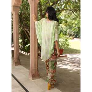 Blusa de chifón transpirable estilo bohemio verde para mujer, talla XS, manga media - Product Image 4