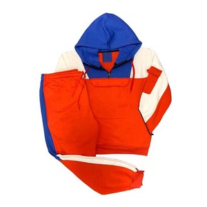 Survêtement unisexe à blocs de couleur, à capuche, manches longues, décontracté, pour l'automne, avec poches latérales, en polyester et coton, coupe classique - Product Image 6