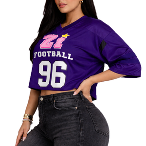 Camisetas de Fútbol Americano de Malla Morada de Primera Calidad para Mujer, Personalizadas con Número Gráfico Impreso por Sublimación, Ropa Deportiva - Product Image 2