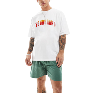 2026 Wholesale Midweight 340gsm 100% Cotton Printed Plus Size 2 Pcs T-shirt Short <b>Set</b> Breathable Streetwear Hip Hop Jogging Suit - Product Image 6