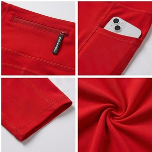 Shorts de yoga rouges taille haute avec poches, extensibles dans quatre directions, sans coutures, pour femmes - Product Image 5