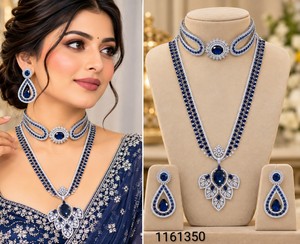 Ensemble de colliers élégants en pierre AD double couche, comprenant un collier ras-du-cou et un long collier en diamant américain brillant, avec boucles d'oreilles pendantes assorties, vente en gros - Product Image 1