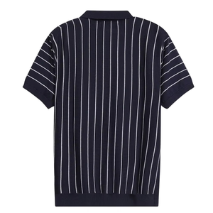 เสื้อโปโลผู้ชายแขนสั้นลายทางสีขาวกรมท่าสไตล์ลำลองมีโลโก้ที่แขนซ้าย - Product Image 2
