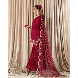 Ropa Tradicional China-Top-Bottom y Dupatta con hilo y secuencia para una apariencia de fiesta - Product Image 2