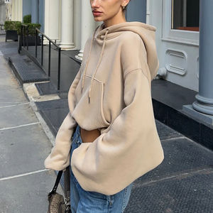 Custom Logo Fleece Cotton Knitted Fabric Crop Top <b>Hoodie</b> <b>Women</b> Oversized Drop Shoulder - Product Image 5