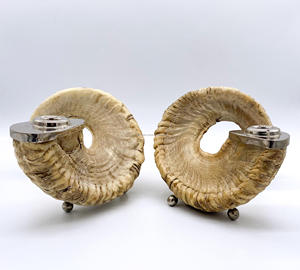 Vintage Large <b>Silver</b> Plate <b>Candle</b> Stand Ram Horn Brass-Plated <b>Stick</b> Christmas Table Centerpiece Mantle Decoration Rustic Design - Product Image 2