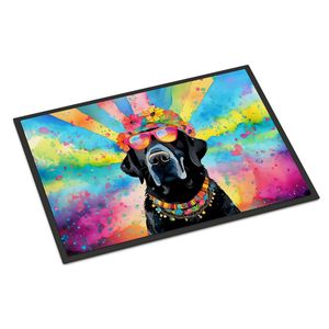 Paillasson Hippie Labrador noir antidérapant lavable à poils bas 24H X 36W tapis d'entrée intérieur et extérieur pour porte d'entrée - Product Image 1